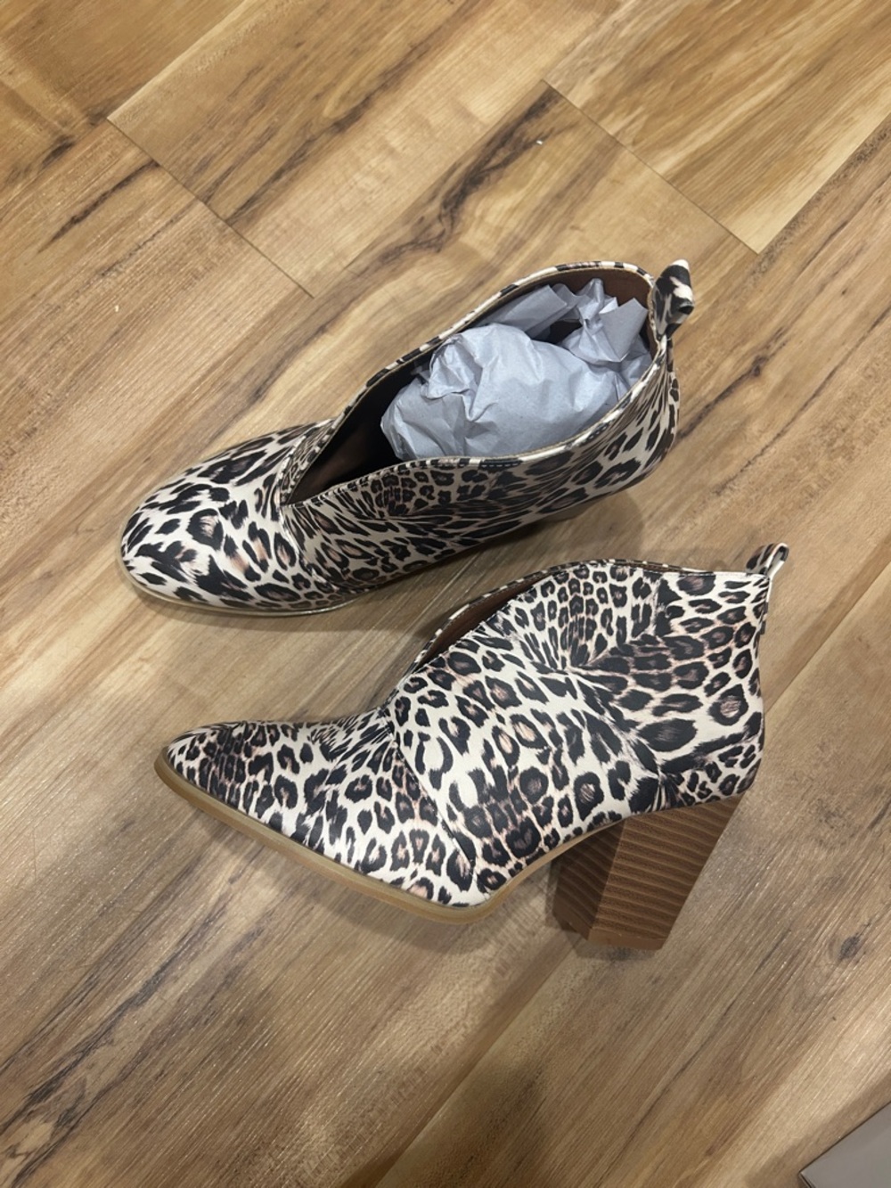 Leopard Print Block Heel Ankle Boots - Women